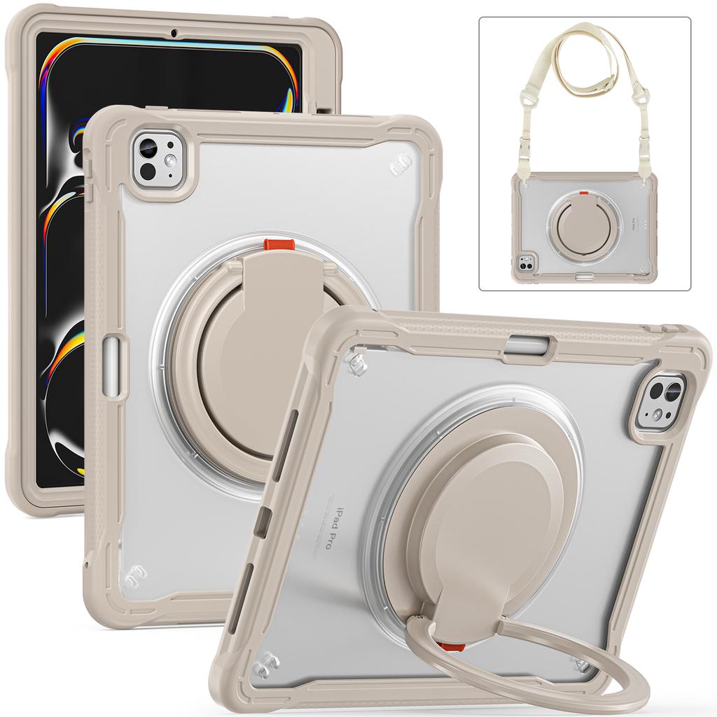For iPad Pro 11 (2025)/11 (2024) Case Rotary Kickstand PC+TPU+Silicone Cover with Shoulder Strap
