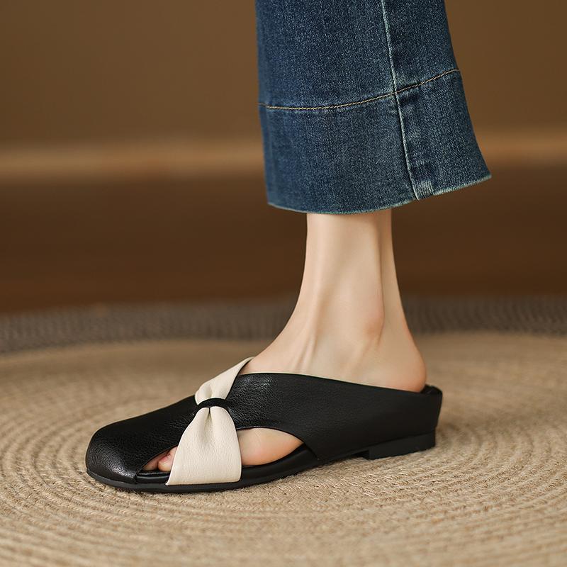 Fashion 2025 Summer Women Mules Leather Women Shoes Concise Cover Toe Slingback Increase Height Round Toe Modern Slippers Sandals