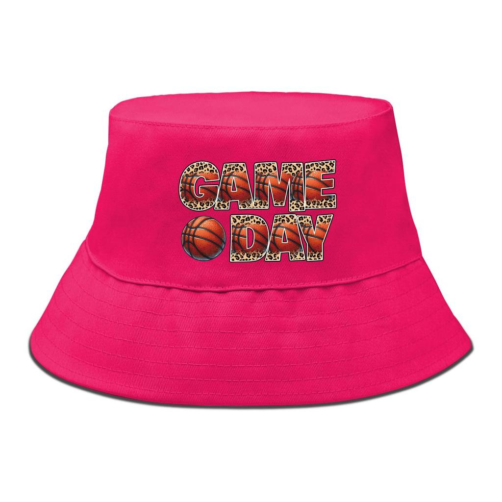 GAME DAY" Basketball-Print Fischerhut , Sonnenhut Bonbonfarbe Wendbar Strand- Angelhut