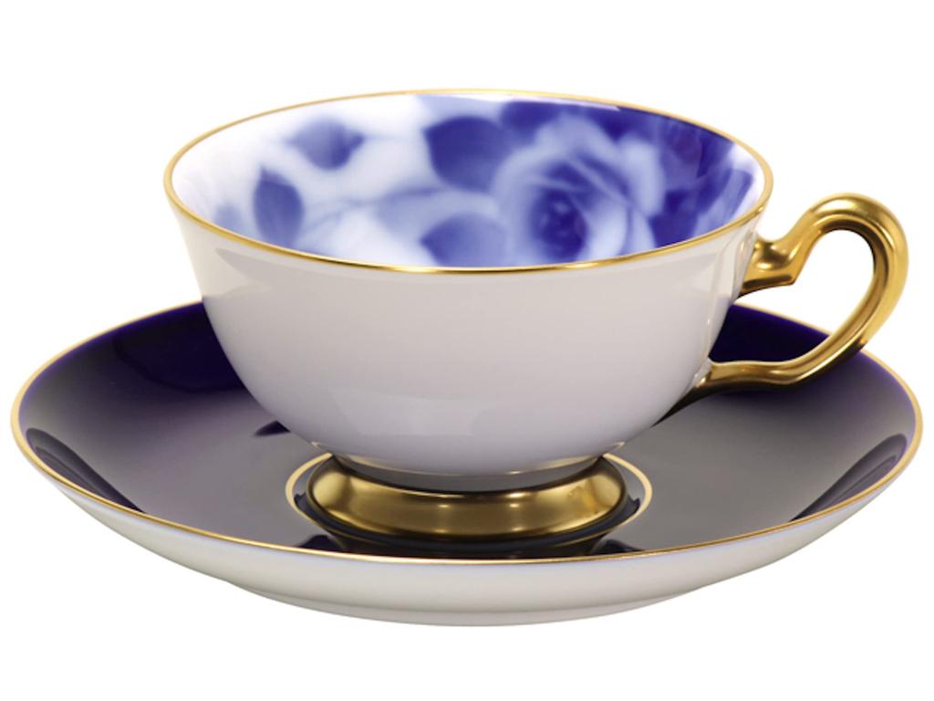 Okura Pottery 100th Anniversary Blue Rose Cup & Saucer, Coffee/Tea, Approx. 195cc, Made In Japan, 6c/8011-r