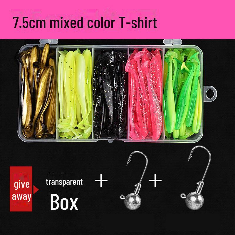 T-Tail Soft Bait Freshwater Fishing Lure Set with Lead Head Hooks for Long-Distance Casting, Bass Fishing, and Micro-Object Tactics.