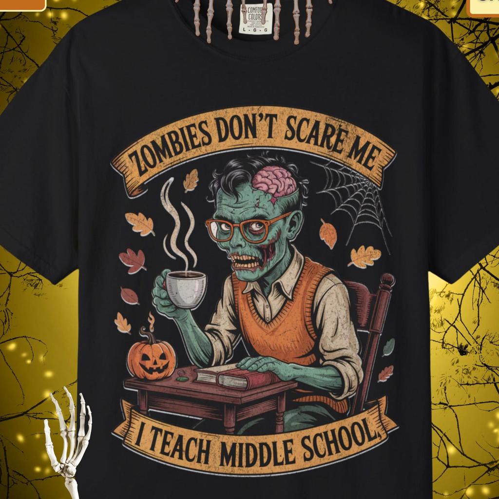 Funny Teacher T-Shirt: Zombies Don't Scare Me - Unisex Cotton Tee
