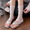 Sommer Leichte und atmungsaktive Halbfußsocken, Mädchen Graue Miu Ballett-Stil Stapelbare Fuß-Tret-Flip-Flop-Socken