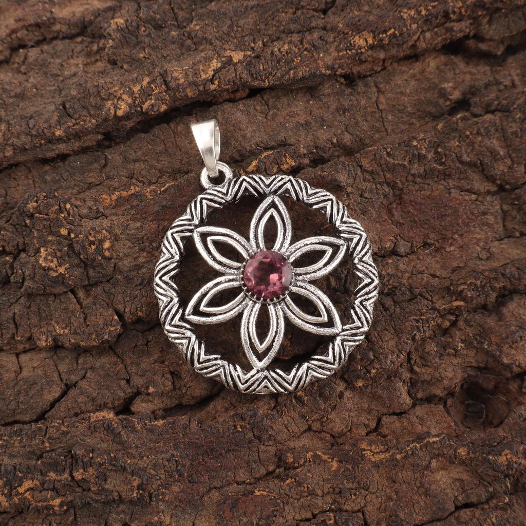Rhodolite Gemstone Jewelry, Handmade Silver Pendant, 925 Solid Sterling Silver Pendant For Mother's Gift