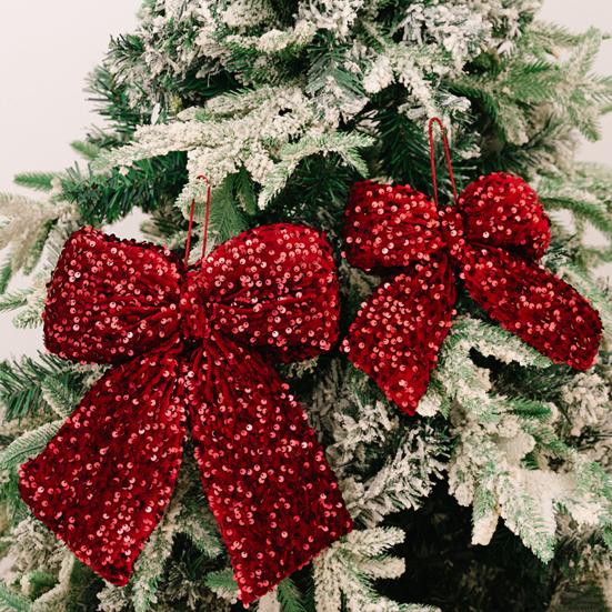 Christmas Bowknot Sparkling Sequins Decor Twist Tie Velvet Bows Xmas Tree Wreaths Garland Gift Wrapping Wedding Decor