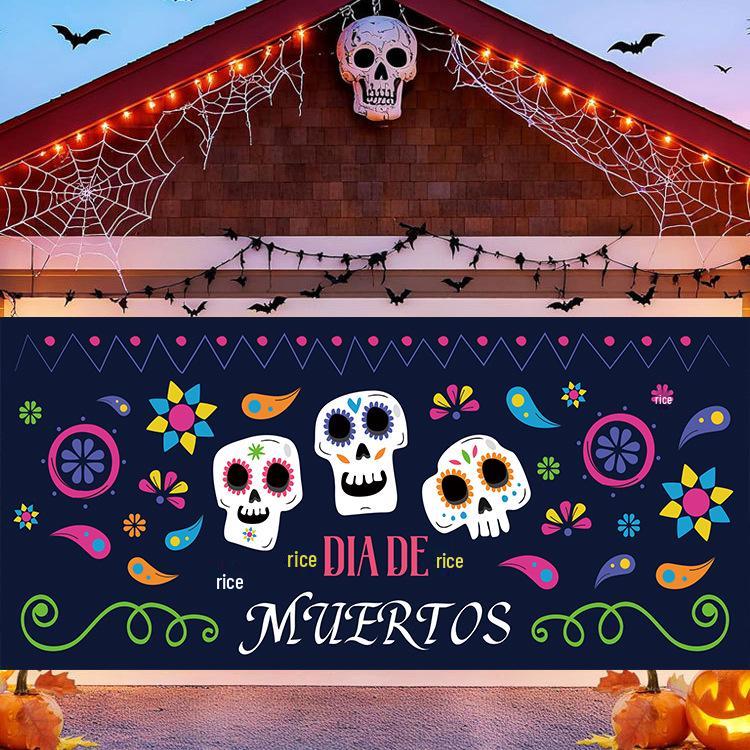Skull Dance Day of the Dead Garage Door Backdrop - Party Atmosphere Hanging Cloth