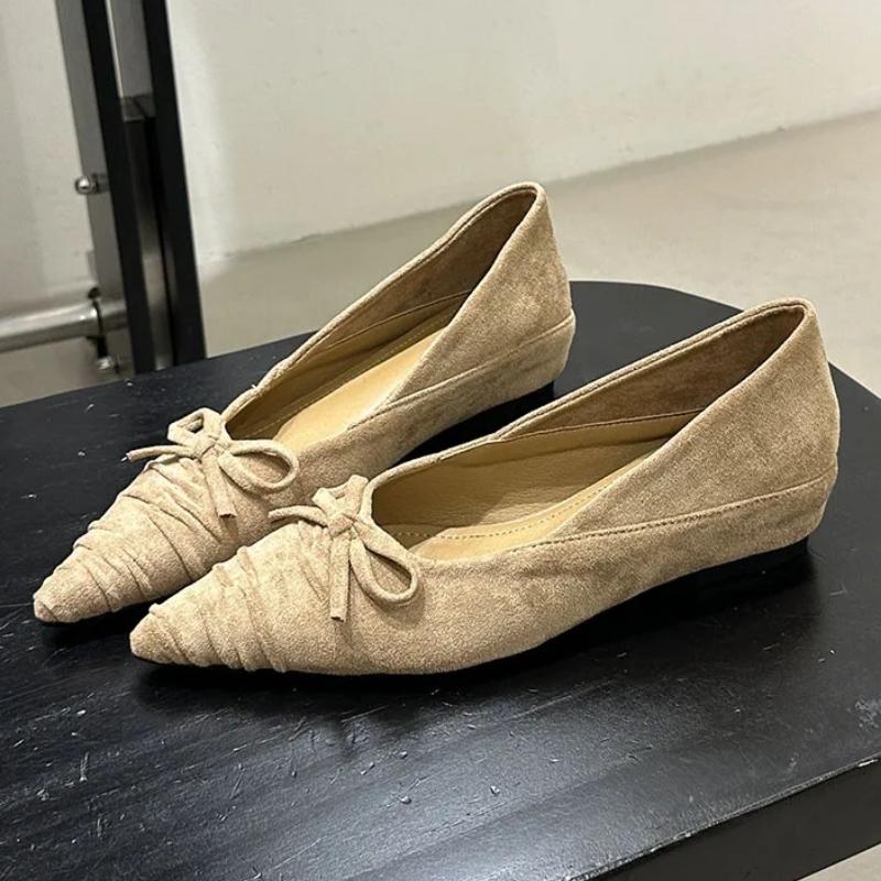 Fashion Fashion Pleated Bow Design Low Heel Pumps Women High Quality Pointed Toe Satin Designer Shoes Comfort Shallow Flat Office Shoes