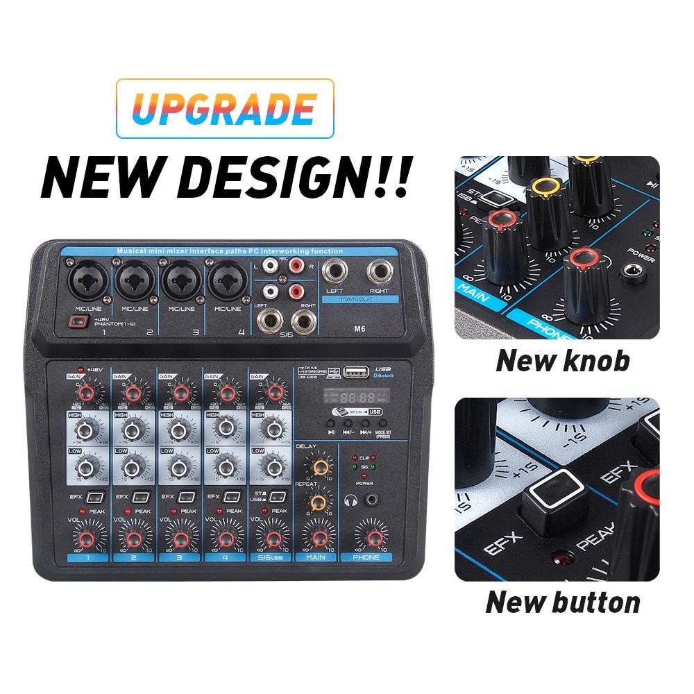 50W 48V 4/6 Channels Audio Mixer Sound Mixing Console bluetooth USB Record Computer Playback Phantom Power Delay Repaeat Effect