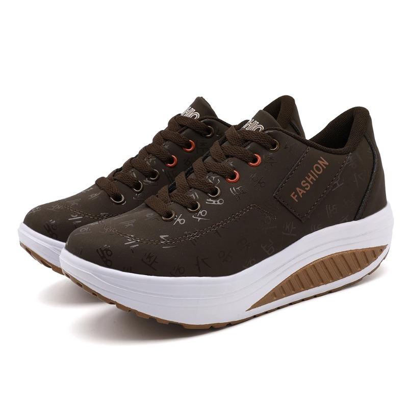 Women Casual Sports Shoes Breathable Comfortable Wedge Heel Thick Sole Sneakers Lace-up Shoes