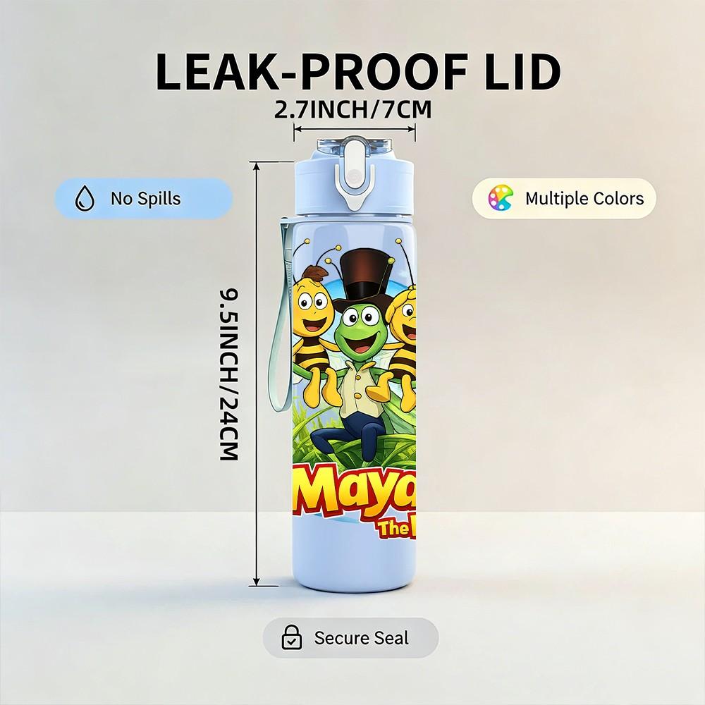 1 Stück Maya Biene Insekt Bunt Cartoon 750ml Farbe Kunststoff Sport Wasserflasche Auslaufsicher Klappdeckel mit Strohhalm Geeignet für Sport Büro Heimgebrauch