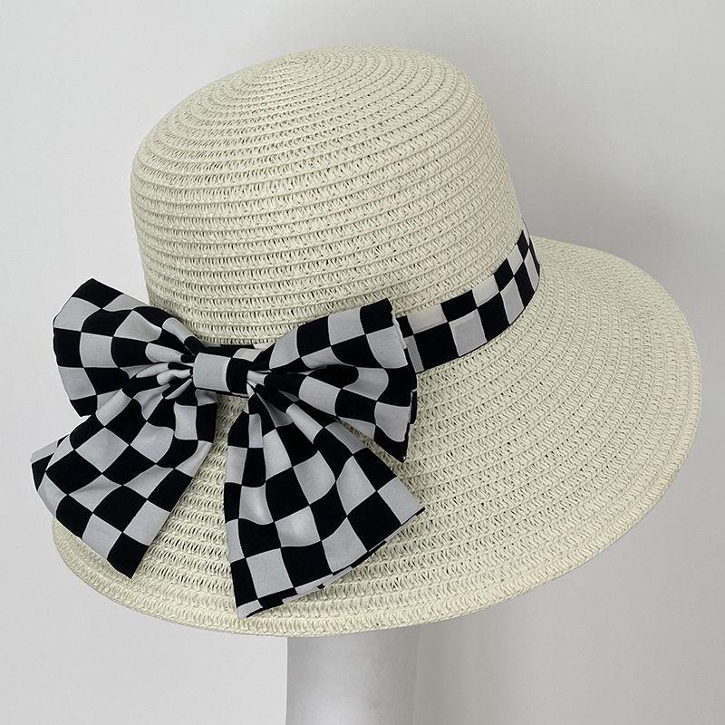 Checkerboard Hat Women's Summer Sun Hat Sun Protection Straw Hat Korean Version Fashion Sun Hat Travel Bucket Hat