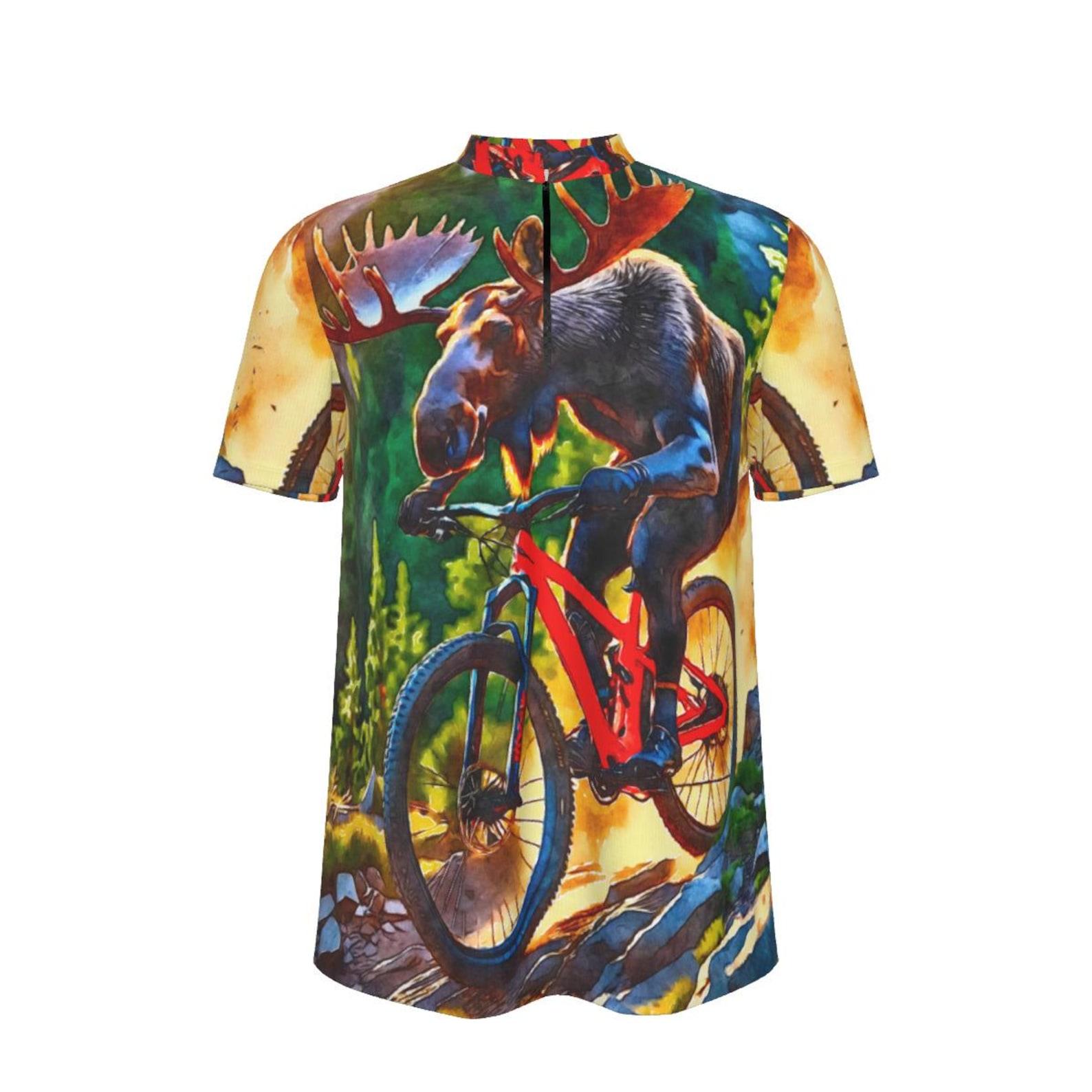 Moose MTB Cycling Jersey: Loose Fit Quarter Zip - Wild Forest Design XL