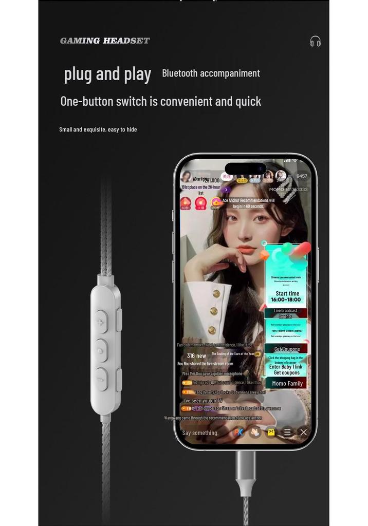 In-ear Real-time Type-C Streaming Earphones with Mic and Sound Card for K Song