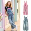 Girls Floral Embroidered Denim Overalls Loose Fit Casual One-Piece Jumpsuit for Everyday Wear