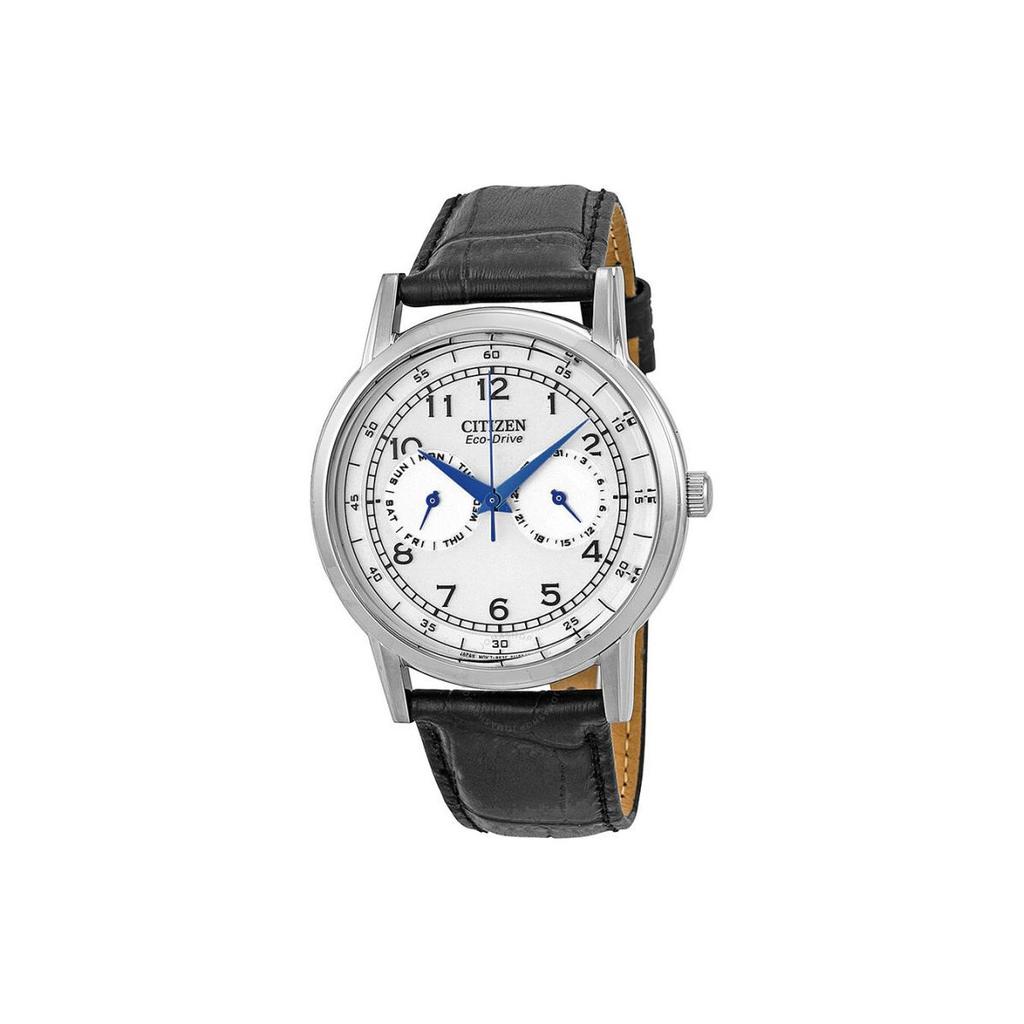 Citizen 30 Meters Water Resistant Eco-Drive Quartz Watch Leather Strap Men Watches White AO9000-06B
