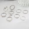 8pcs/set Gold Star Leaf Pearl Rings Personalized Fashionable Rings Set Alloy Rings Women Jewelry Accessories
