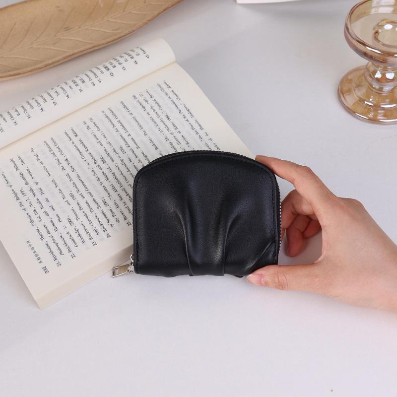 Portfel damski kompaktowy w stylu koreańskim, plisowany - Uroczy, jednolity kolor, wszechstronna portmonetka