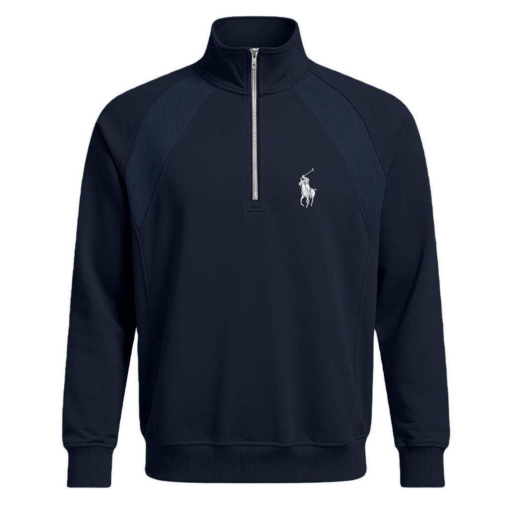 Autumn Men's Versatile Printed POLO Stand Collar Half-Zip Plus Velvet Casual Sports Sweatshirt Jacket