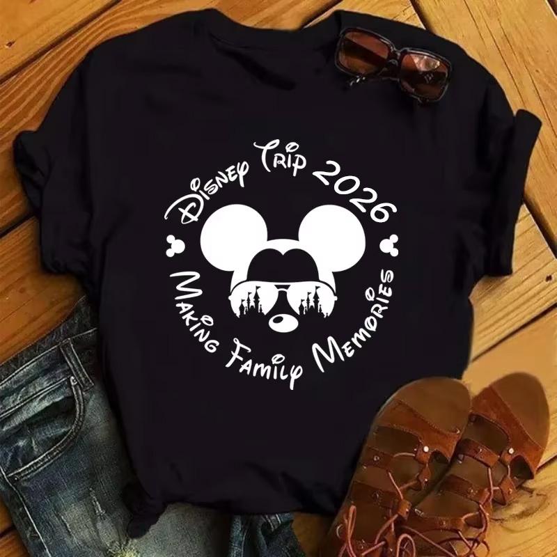 Disney Cartoon 2026 Trip Graphic Printed T-shirt Summer Female Casual Short Sleeve Tops Tees Fashion Clothing Harajuku T Shirt