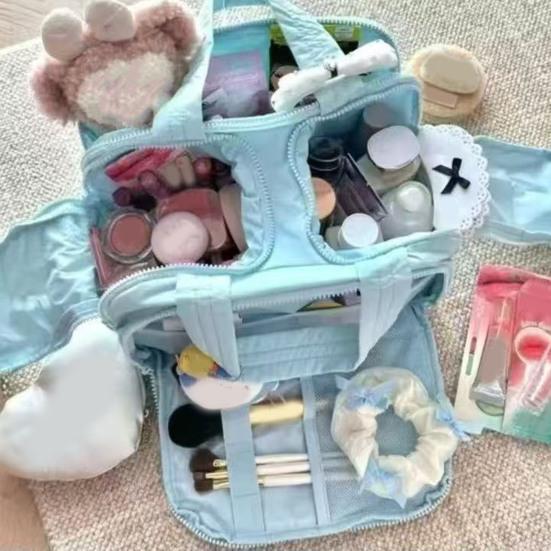 Travel Toiletry Bag Women Large Capacity Zip Around Makeup Bag Puffy Cosmetic