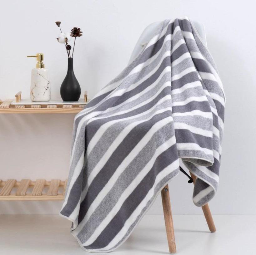 70x140 Striped Bath Towel Soft Absorbent Microfiber Face Washing Home Soft Thickened Coral Velvet Bath Towel