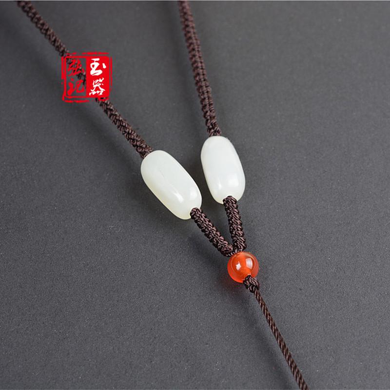 Handwoven Jade Pendant Necklace with Hetian Jade Bead