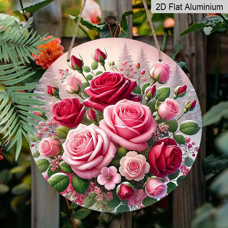 

2D Flat Aluminum Rose-Style Wall Decor 7.87 Inches × 7.87 Inches Rustic Country Style Perfect for Gardens, Farmhouses, Homes, Bars, Cafes, Gates 1pc