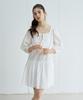 Bember Flower Embroidery Ribbon Tie Dress_White