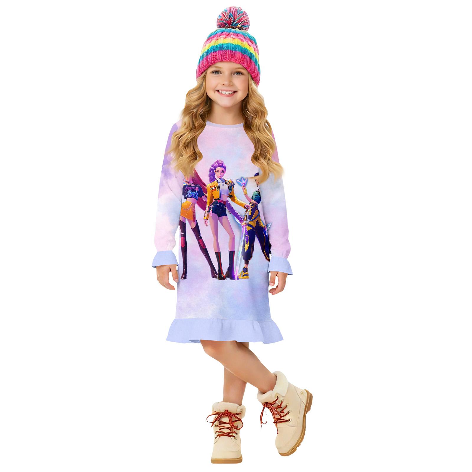 

Children s Summer Round Neck Cartoon Print Dress 160 фіолетовий