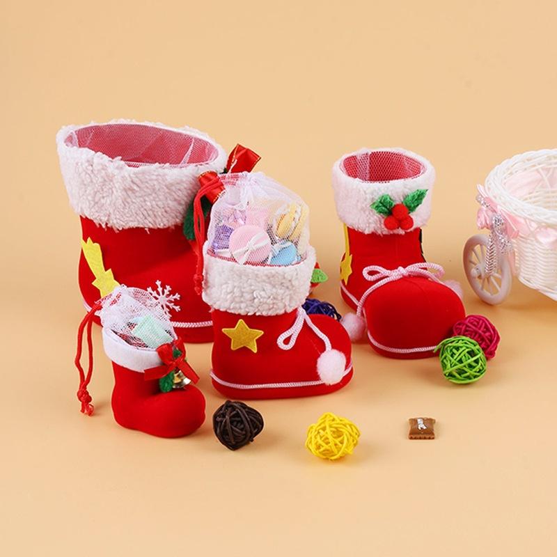 4 velikosti vánoční cukroví boty Santa Claus flockovací boty Punčochy Dekorativní cukroví dárková krabička