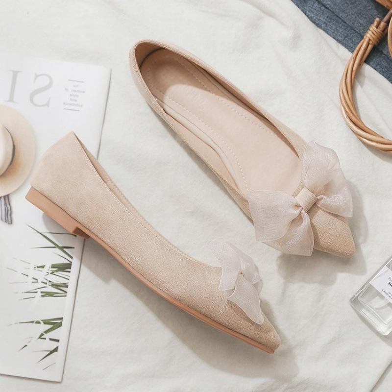 

2025 новый весенний бант свежие туфли-лодочки на плоской подошве с острым носком в сказочном стиле вечерние универсальные туфли Doudou 40 абрикосовый