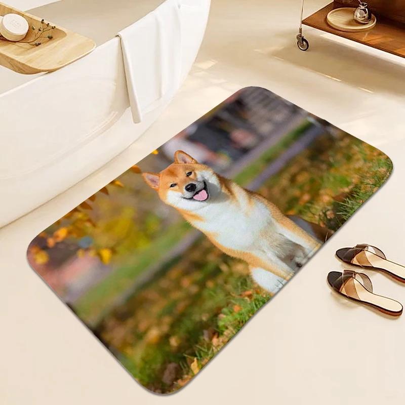 Bathroom Mat Shiba Inu Rug for Bedroom Doormat Entrance Door Living Room Bedroom Floor Carpet Anti Slip Modern Home Decoration