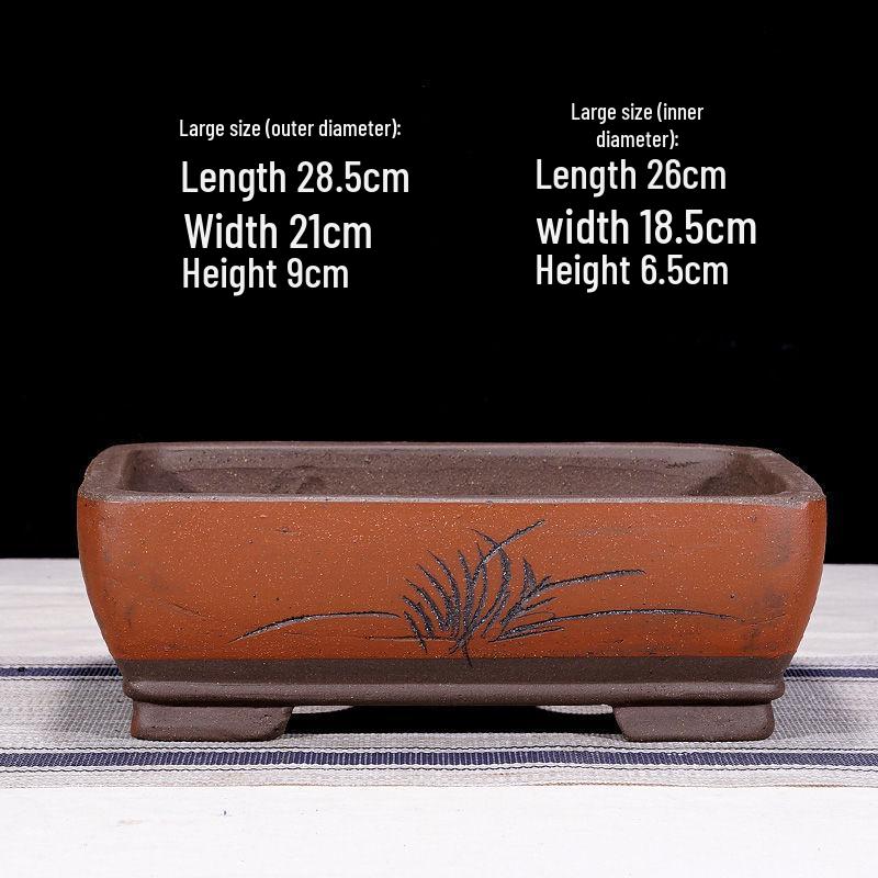 Extra-Large Breathable Purple Clay Square Bonsai Pot for Succulents and Green Plants