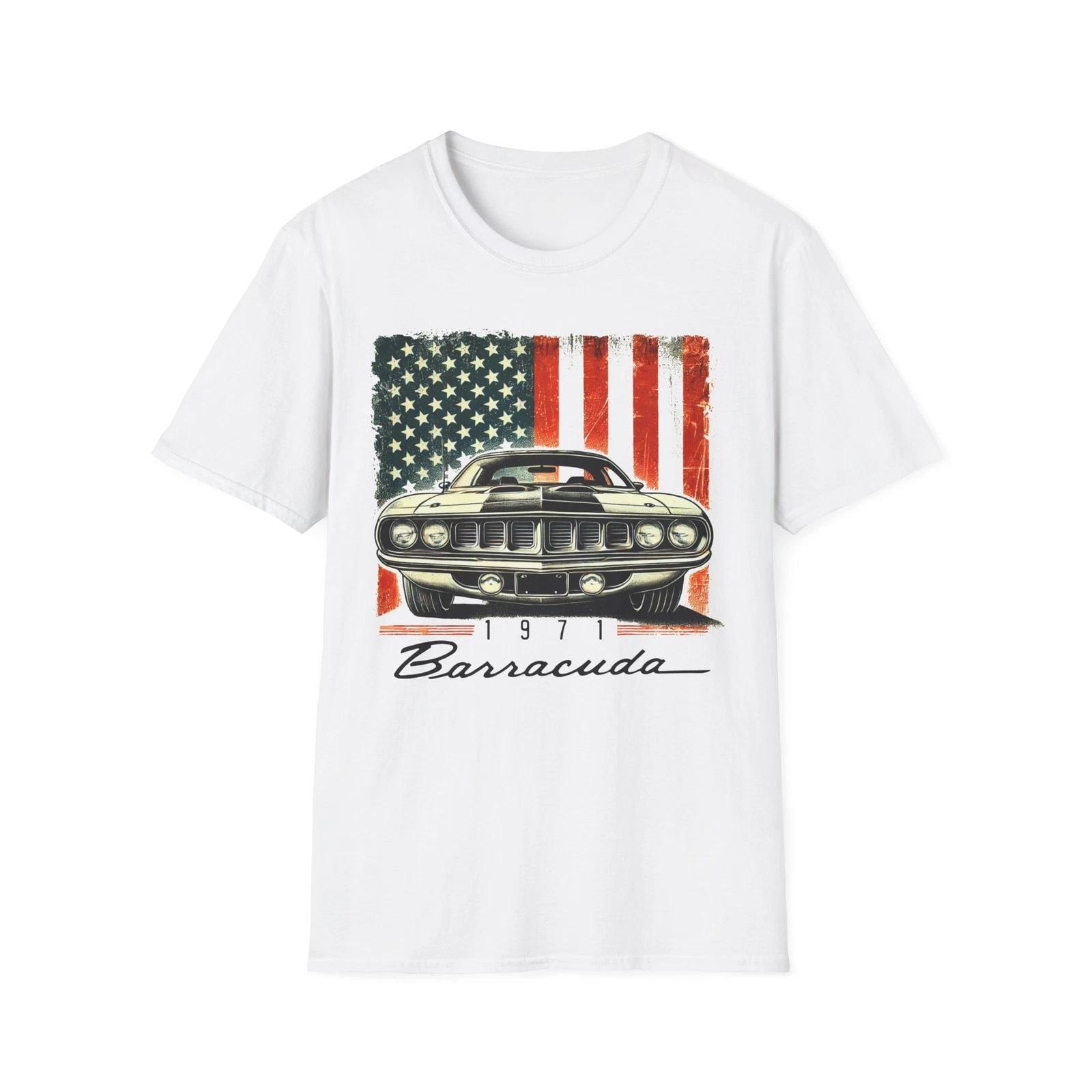 1971 Barracuda American Flag Patriotic Classic Muscle Car T-Shirt XXL