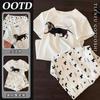 Women 2 Pieces Pajama Set, White Dachshund Dog Print Short Sleeve T-shirt + Paw Pattern Shorts Soft Casual Loungewear Sleepwear