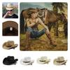 Adjustable Hat Cowboy Straw Hats Outdoors Beach Sunhat Large Brim Riding Horse