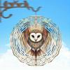 Owl-Design Metal Windmill Garden Decor – Dual-Direction Spinning Wind Chime, White Face & Owl Art, Outdoor Hanging Ornament – Easy
