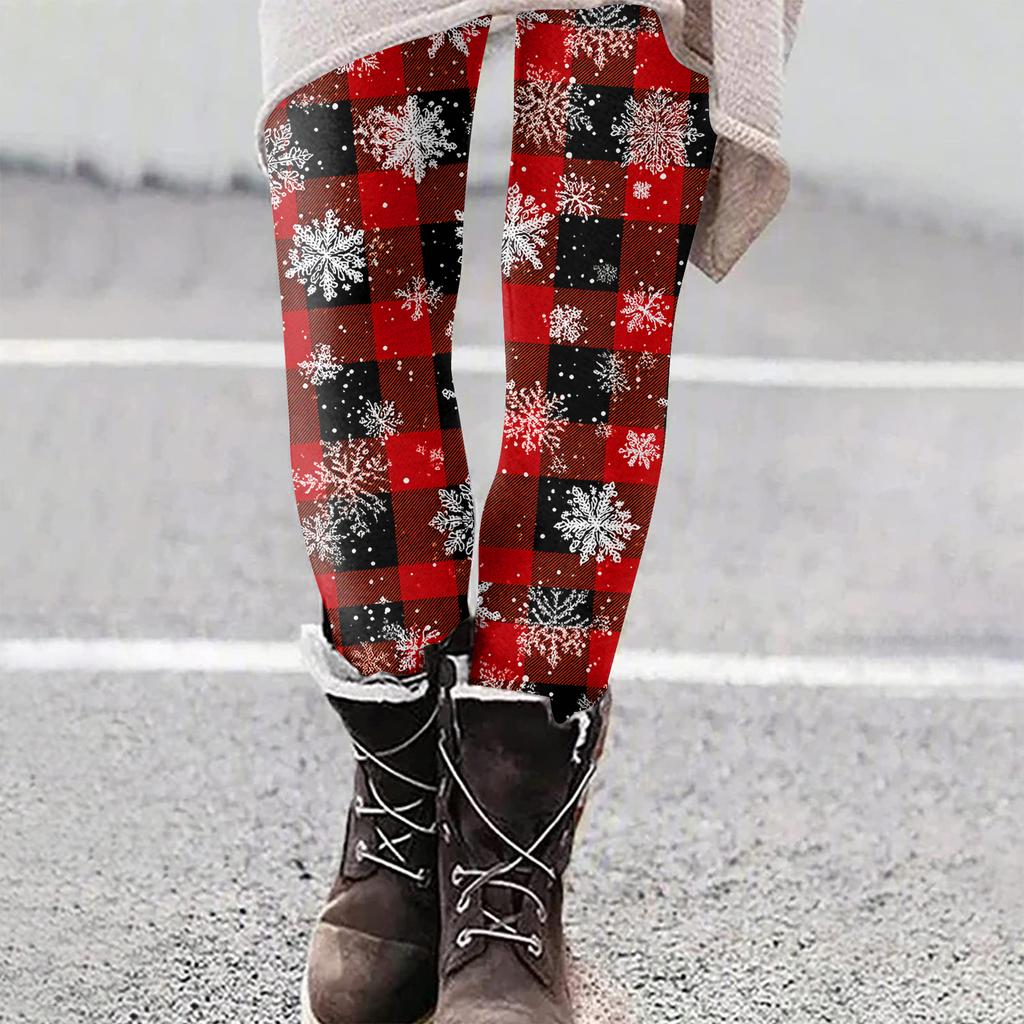 Dame Juleprint Slim Fit Elastiske Yoga Fritidsbukser