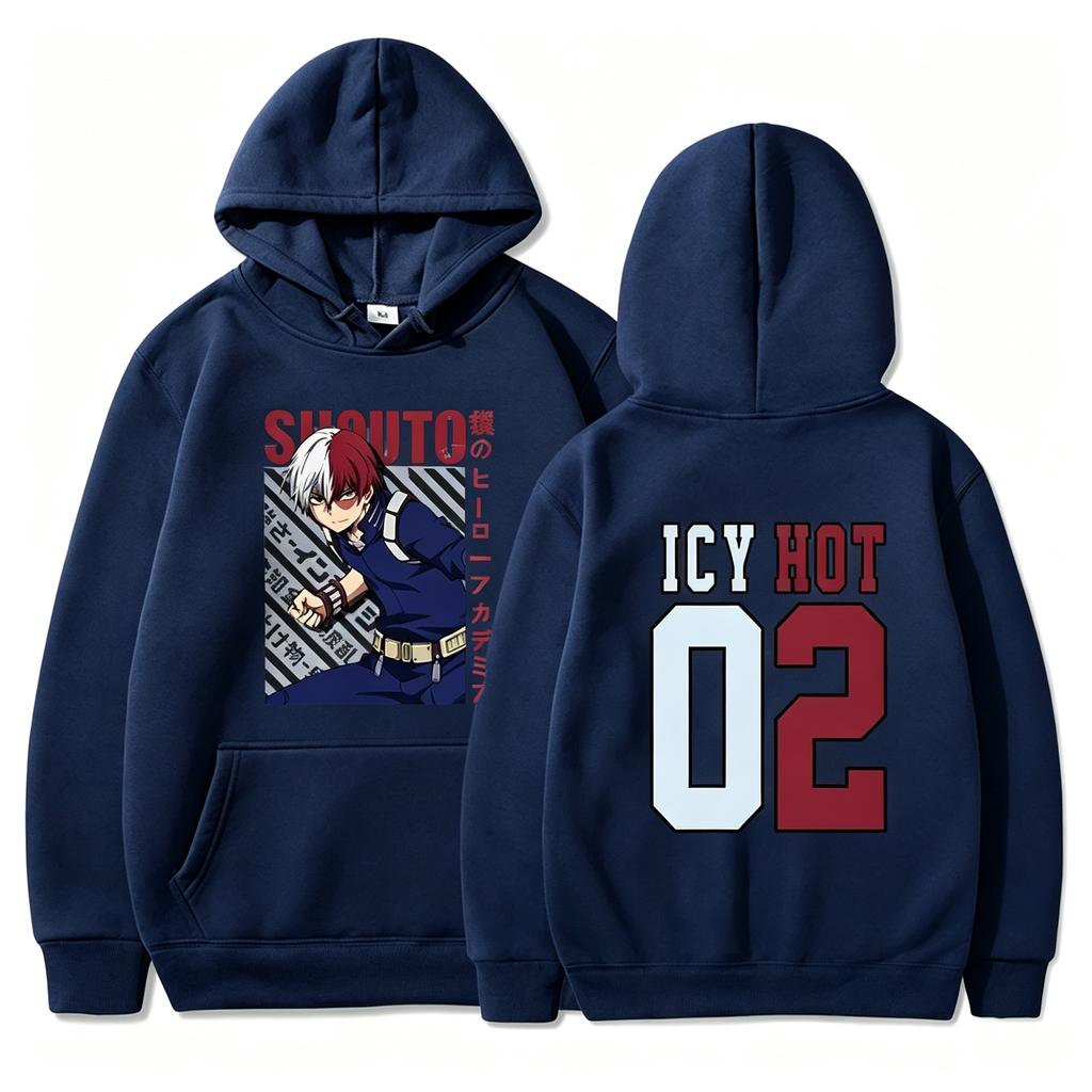 2026 Autumn My Hero Academia Shoto Todoroki Multi‑Print Front Character Portrait Hoodie Unisex Oversized Y2K Cotton Hoodie