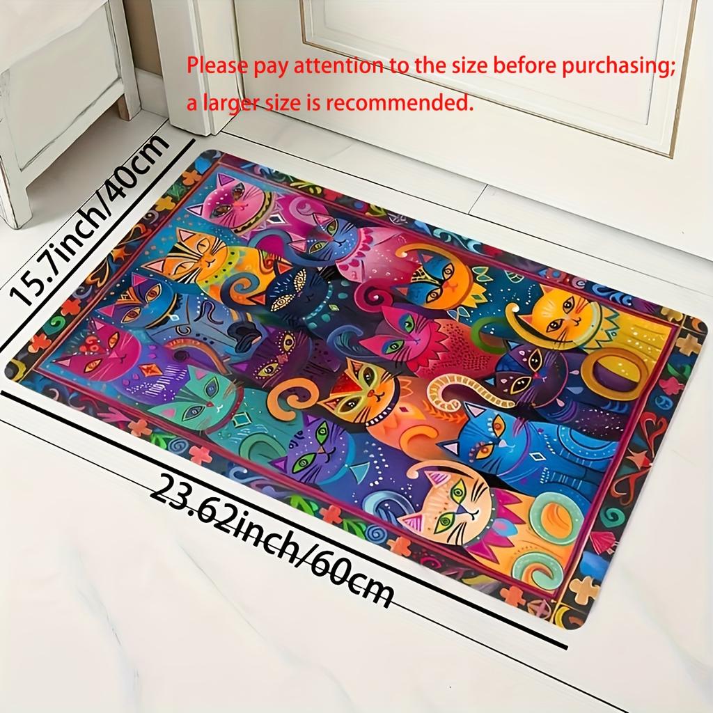 Soft Plush Cat Print Rug - Colorful Non-Slip Mat for Kitchen Living Room Bedroom, Thick Indoor Home Decor Carpet