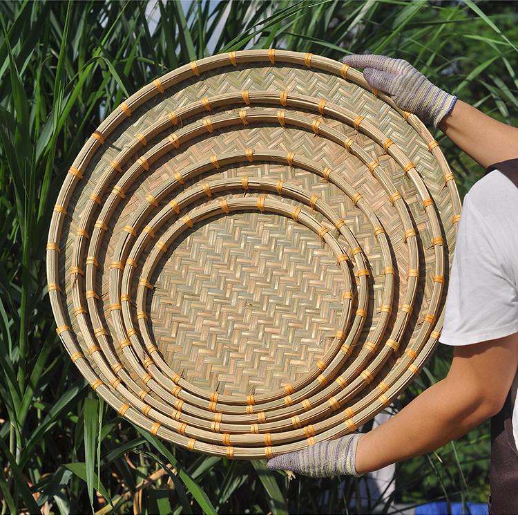 Large Handmade Bamboo Winnowing Basket - Round Woven Tray/Sieve for Drying or Decoration