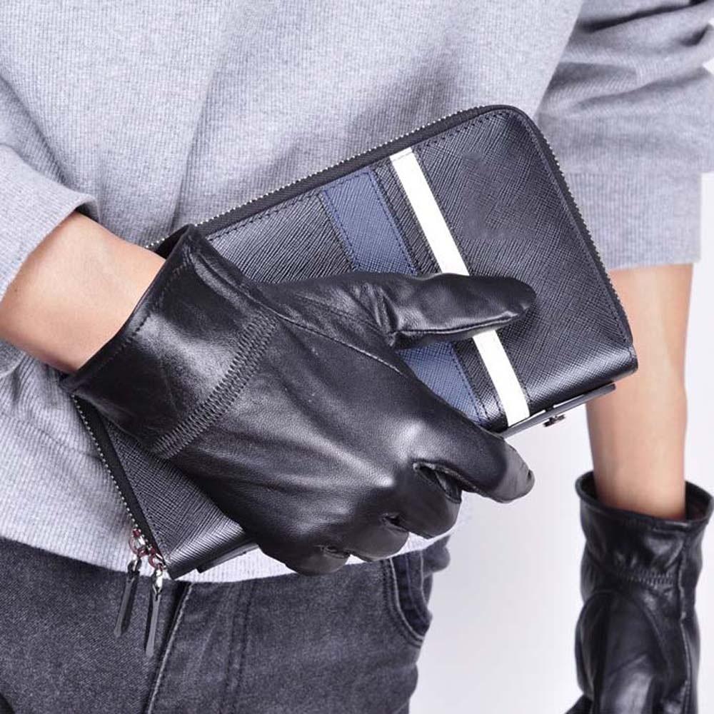 1pair Waterproof Black Thickened Gloves Solid Color Windproof Mittens PU Anti-cold Gloves  Driving