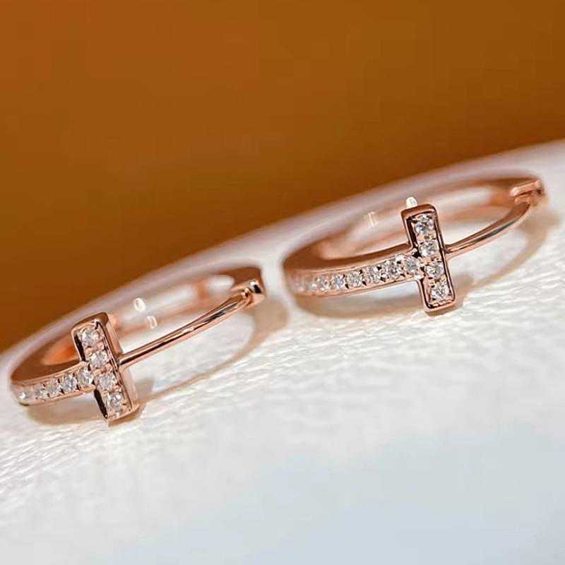 

Huitan Cross Design Women Hoop Earrings Rose Gold Color Elegant Party Engagement Accessories Inlaid Shiny CZ Daily Chic Zircon