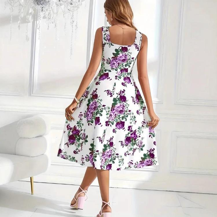 Women Bohemian Floral Printed Summer Dress Sleeveless Holiday One Piece