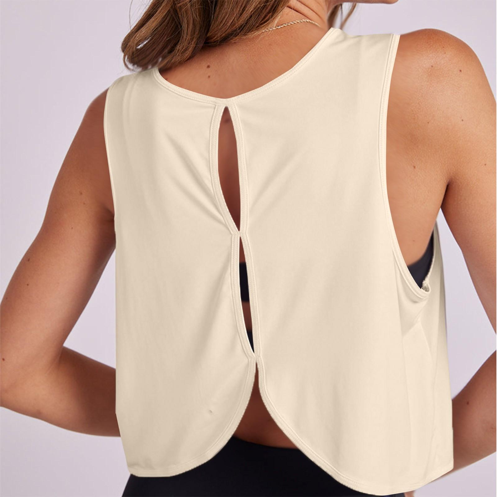 

Женская мода с открытой спиной, спортивный бег, фитнес, повседневный топ для йоги, сто S бежевый