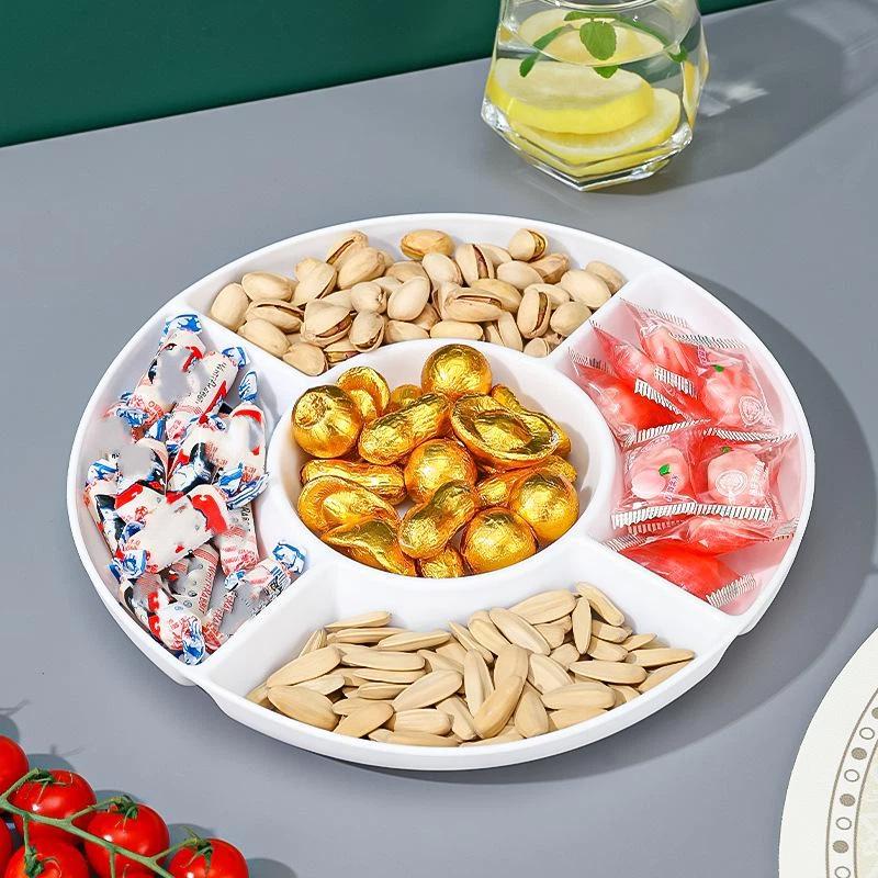 Reusable Round Divided Food Storage Tray BPA-Free Plastic Portable Dinner Plate for Diet Control Meal Prep