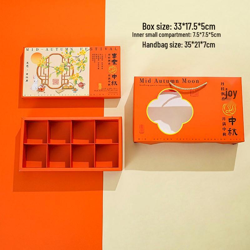 Mid-Autumn Mooncake & Pastry Gift Box with Egg Yolk Pastry, Peach Blossom Pastry, and Chinese Candy in a Nine-Grid Design.