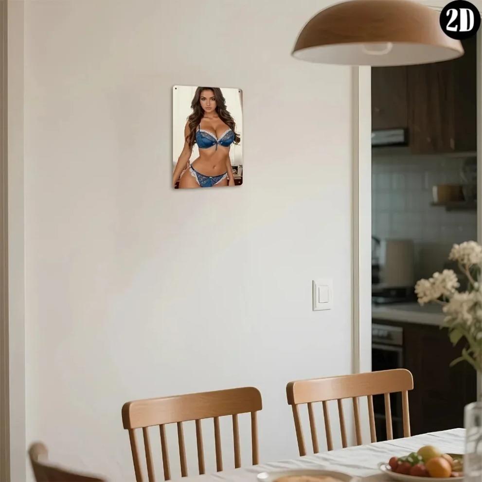 Modern Art Metal Wall Decor Blue Lace Lingerie Hanging Aluminum 8x12 Inch for Bedroom