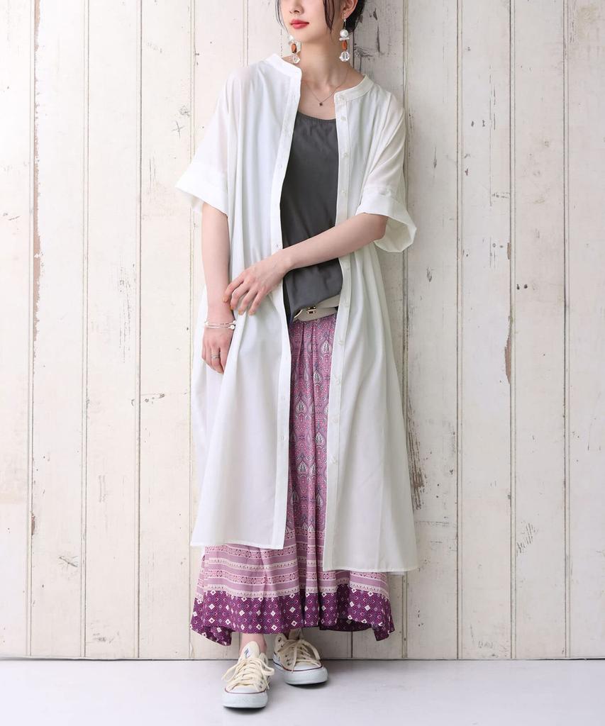 Oshare Walker Collar Short Sleeve Shirt Long Shirt Short Loose Plus Sizes Layered wfn0239 n'OrLABEL [Band Dress] Women's Dress, Spring/Summer,