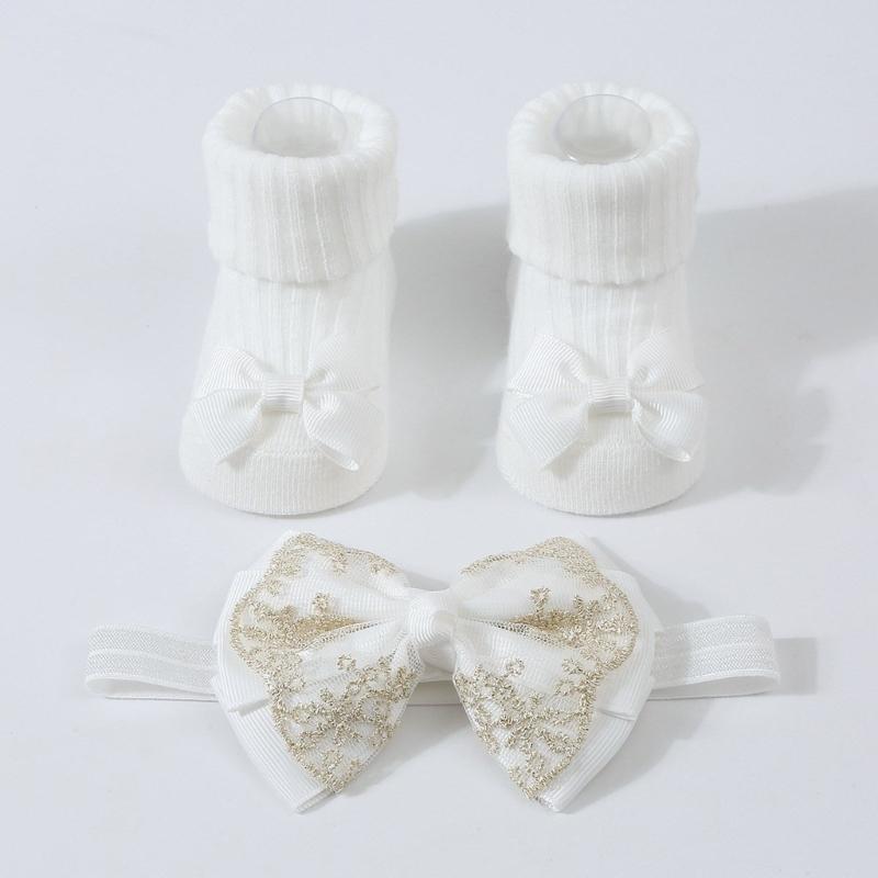 Baby Strick Socken Kopfbedeckung Prinzessinnen Stil Baby Mädchen Stirnband Socken Modische Haaraccessoires für Säuglinge & Babys